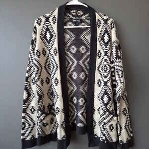 Vtg Wet Seal Womens Open Front Geometric Print Cardigan Sweater Size L Boho Cozy